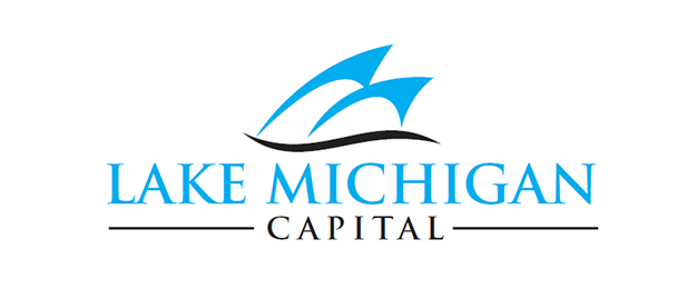 Lake Michigan Capital logo: Lake MIchigan and the waves are in a medium bright blue and Capital is in black as well as the bottom of the wave; formerly Amerifirst Home Mortgage