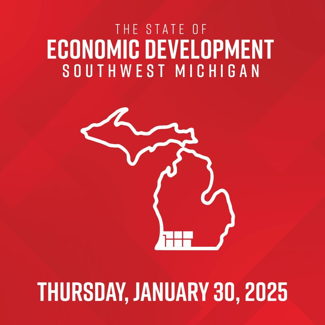 The State of Economic Development event on January 30, 2025. This has a red background with white lettering and the white logo